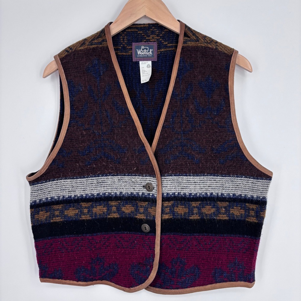 Vintage Woolrich Vest Womens L Navajo Southwestern Wool Blend Made In USA